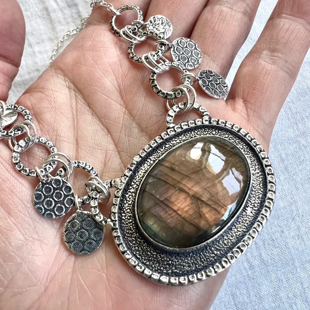 925 ROSE GOLD FLASH Labradorite Ornate Pendant Necklace